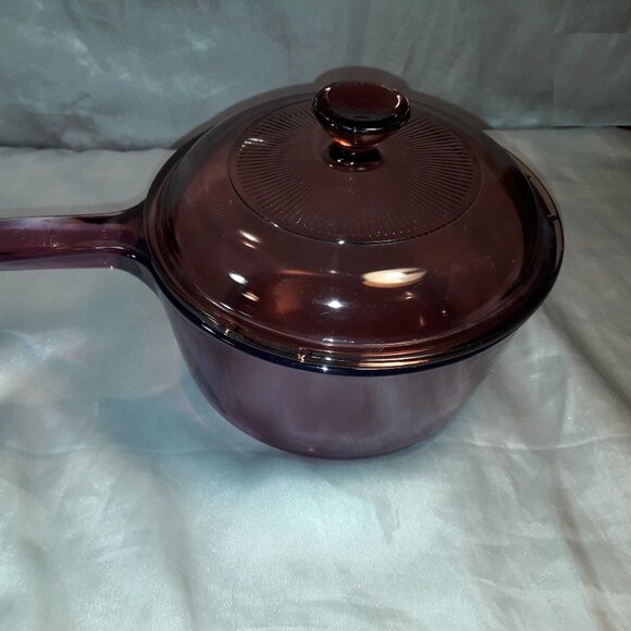 Vintage 90s Cranberry Visions Pyrex Corning 1 L All-Glass Purple Saucepan w/Lid - Picture 3 of 12